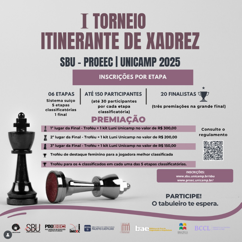 Prepare Suas Peças! 1º Torneio Itinerante de Xadrez SBU-PROEEC | UNICAMP 2025 Chega para Movimentar a Comunidade